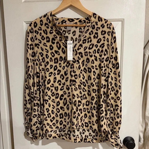 Chico's Tan and Black Animal Print Blouse - Picture 1 of 3